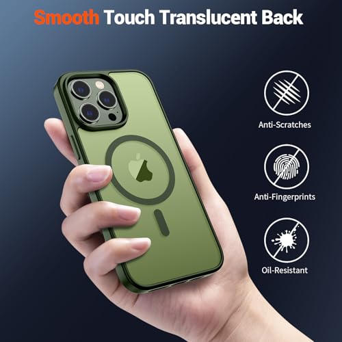 Image of SUPFINE Magnetic for iPhone 13 Pro Case (Compatible with MagSafe) (Military Grade Drop Protection) Slim Translucent Matte Shockproof with Anti-Fingerprint Phone Case,Cangling Green