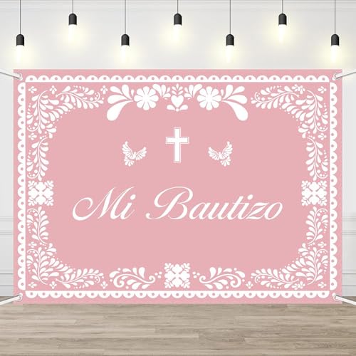 AIBIIN Mi Bautizo Banner Fondo Fotográfico 8x6ft Rosa