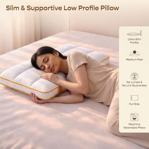 Image of SleepyCat Slim Pillow with Microfiber, Designed for Neck and Spine Alignment | Ideal for Minimal Elevation | Luxe Microfibre Pillow | Machine Washable |4-Piece, Standard Size, 26x16 inches