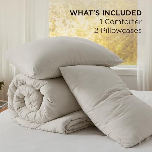 Bedsure King Comforter Set, Beige Soft Prewashed Bedding for All Seasons, 3 Pieces GentleSoft™ Bed Set, 1 Lightweight Comforter (104"x90") and 2 Pillowcases (20"x36") - 5