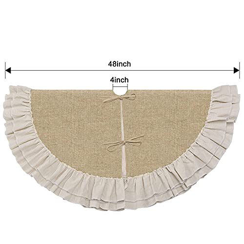 Ivarunner Burlap Christmas Tree Skirt,48 Inch Large Beige Rustic Tree Skirt,Fall Xmas Jute Tree Mat With 2 Layers Ruffle For Christmas Tree Farmhouse Party Ornaments Christmas Decorations #TOP5