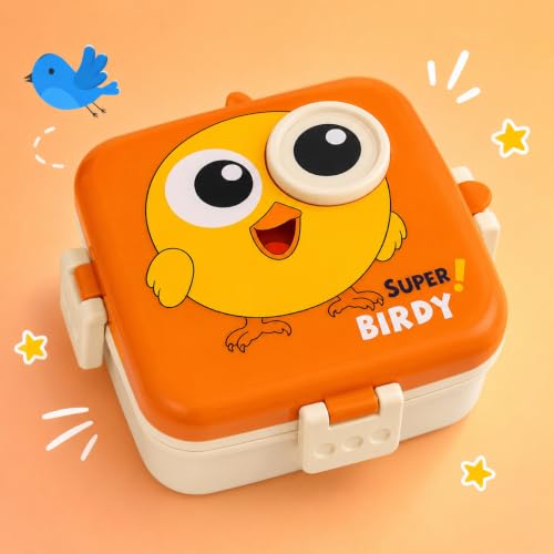 Image of ExtraCharm School Lunch Box with 3 Compartments & Sauce Container | Leak-Resistant Bento Tiffin Box for School, Office & Travel | Food Storage Box -Orange