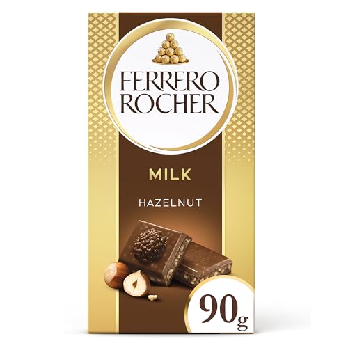 Ferrero Rocher Original Milk Chocolate Bars and Hazelnut Party Food Chocolate Hamper Milk Chocolate with Crunchy Whole Hazelnut and Cocoa Filling (90g)