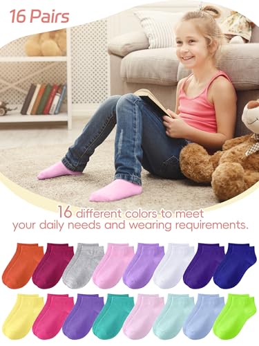 16 Pairs Kids Socks Toddler Half Cushion Ankle Athletic Low Cut Socks for Boys Girls 1-14 Years Old3