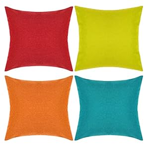 Pack of 4 Decorative Outdoor Waterproof Throw Pillow Covers ONLY Square Garden Cushion Cases for Patio, Couch, Tent and Sofa, 18 x 18 Inches, (Yellow, Red, Orange, Blue-Green) Pack of 4 Decorative Outdoor Waterproof Throw Pillow Covers ONLY Square Garden Cushion Cases for Patio Couch Tent and Sofa 18 x 18 Inches Yellow Red Orange Blue Green