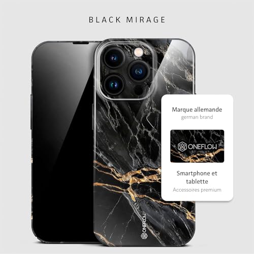 Coque iPhone 14 Pro marbre noir et or ONEFLOW Bliss rigide pailletée - 4