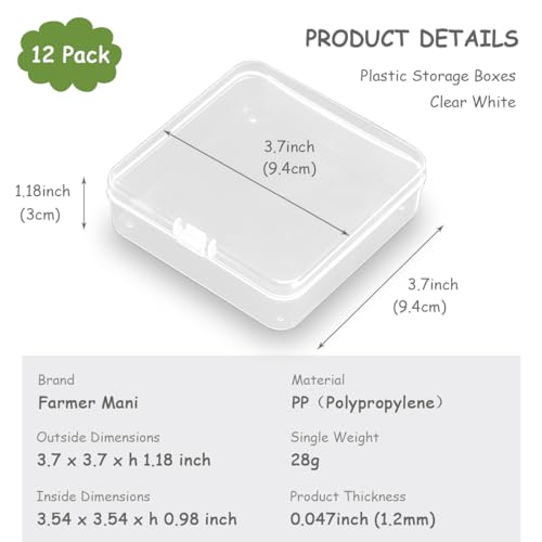 Image of 12Pcs Square Bead Organizers with Lid (3.7 x 3.7 x 1.18 inch), Small Square Plastic Clear Beads Storage Containers Box for Beads, Small Items etc