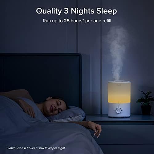 LEVOIT 3L Humidifiers for Bedroom Baby Room with Night Light, Cool Mist Humidifier for Home, Office & Plant, Auto-Off, Up to 25H for 27 , Quiet Operation with 360° Rotation Nozzle- 2 Filter Sponge