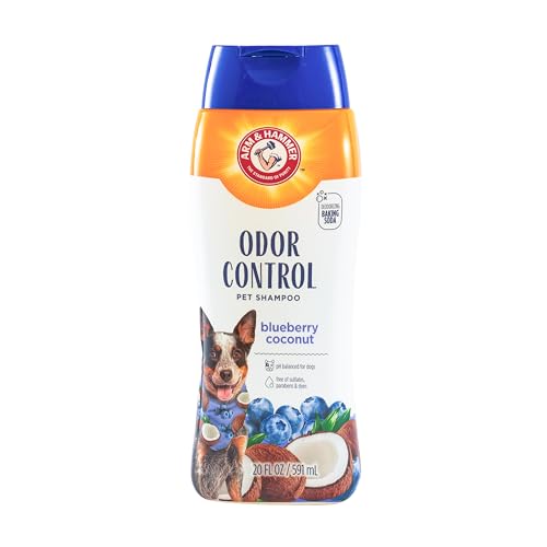 Arm & Hammer for Pets Odor Control Dog Shampoo, Baking Soda Enhanced, pH Balanced, Fresh Blueberry Coconut Scent, Free of Sulfates, for All Dogs and Puppies, 20 Fl Oz