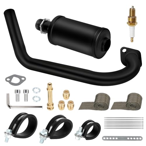 HIAORS Racing Exhaust Pipe Muffler Main Jet Kit for Predator 212cc 196cc 224cc 6.5hp Coleman CT200U BT200X CT200U-EX Mini Bike KT196 Go Kart Baja Warrior MB165 MB200 Performance Parts with Heat Shield