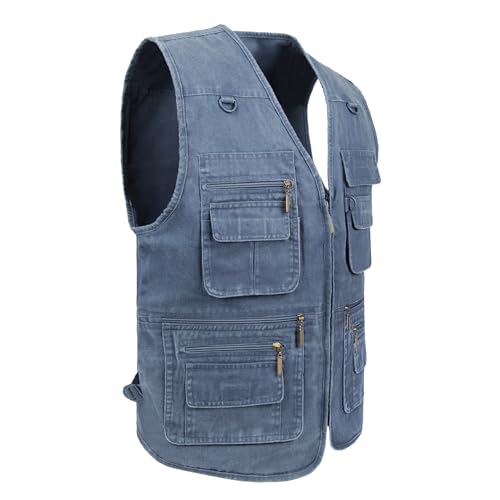 Image of Men's Stone Washed Denim Multi-pocketed Fishing Work Outerwear Vest
