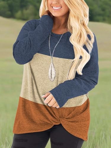 Image of DOLNINE Womens Plus Size Knotted Tops Long Sleeve Tee Shirts Loose Casual Blouse