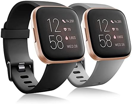 [2 Pack] Strap Compatible for Fitbit Versa 2 Straps/Fitbit Versa Strap,Classic Sport Silicone Replacement Straps Compatible with Fitbit Versa Lite/Fitbit Versa 2/Fitbit Versa for Women Men,Small/Large