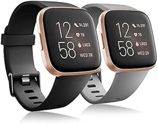 [2 Pack] Strap Compatible for Fitbit Versa 2 Straps/Fitbit Versa Strap,Classic Sport Silicone Replacement Straps Compatible with Fitbit Versa Lite/Fitbit Versa 2/Fitbit Versa for Women Men,Small/Large