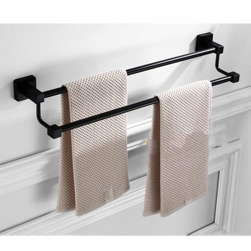 Porte-serviettes double noir de 50cm pour une salle de bain moderne