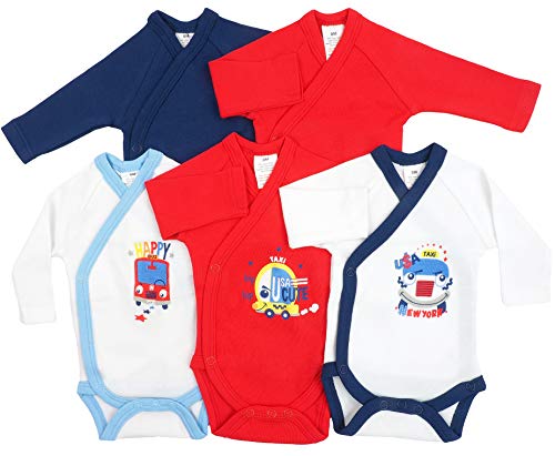 5er Pack Baby Jungen Bodys Wickelbodys Langarm Baumwolle Gr. 50 (0M)