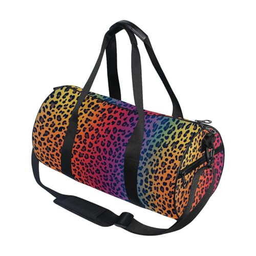 Color Leopard Sports Duffel Bag Durable Full Print Barrel Gym Bag with Multiple Pockets, Adjustable Shoulder Strap Ideal for Sports Gym Training Travel and Outdoor Use