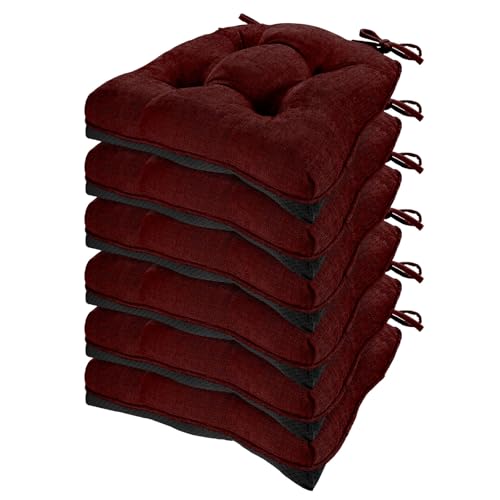 HARBOREST Chair Cushions for Dining Chairs Set of 6 - Chenille Tufted Kitchen Chair Cushions with Ties and Non-Slip Bottom, Foam Chair Pads for Dining Chairs, 17