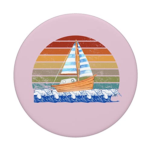 Sea Captain Sail Boat Funny Dinghy Boat Sailing Sunset Women PopSockets Swappable PopGrip, Black - Image 3