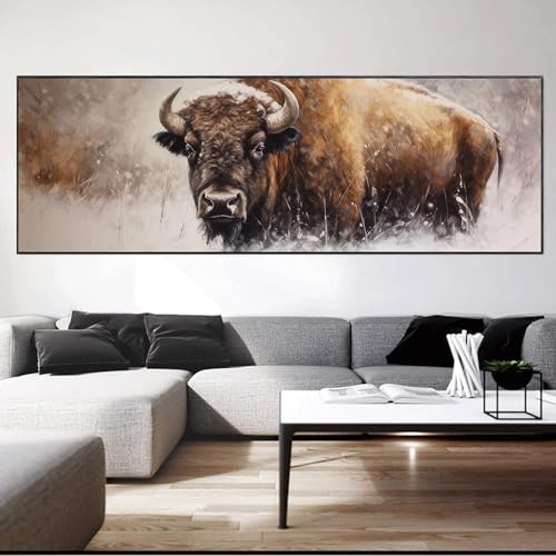 Yoxordq Large Bison Wall Art Winter Prairie Buffalo Picture Poster Print Living Room Bedroom Office Canvas Wall Decor 16X47Inch-Unframed thumb #5
