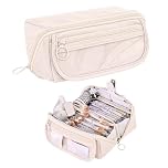 Diyxisk Large Capacity Pencil Case with 9 Compartments for Boys Girlscute Pencil Cases Multifunctional Pen Bag School Pencilcase Portable Pencil Case for School Office Supplies (Beige)