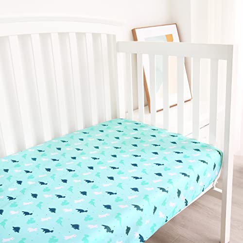 Crib Sheets For Boys Or Girls 2-Pack, Fitted Crib Sheet 52'' X 28'' For Standard Crib & Toddler Mattres, Soft And Breathable Material, Baby Crib Sheets Neutral, Dinosaurs & Ocean #TOP7