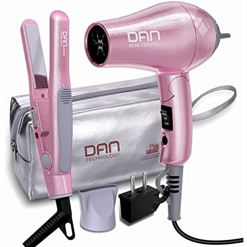 DAN Technology Flat Iron Blow Dryer Set, Small Flat Irons with Travel case, Concentrator Nozzle & EU Plug Adapter, Dual Voltage & Folding Handle, Pro Hair Dryer Set… Cover