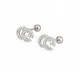 DIAMANTIO Silver Screw-Back Double C Stud Earrings with CZ & Crystal Accents – 18K Gold Plated Hypoallergenic Stainless Steel Earrings for Women and Men