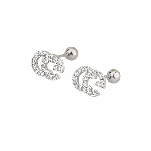 DIAMANTIO Silver Screw-Back Double C Stud Earrings with CZ & Crystal Accents – 18K Gold Plated Hypoallergenic Stainless Steel Earrings for Women and Men