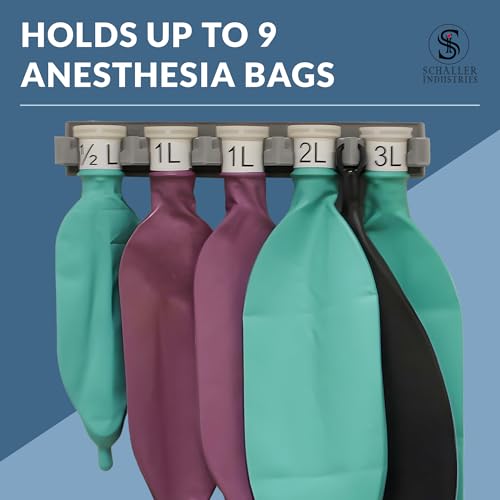 Image of S I Veterinary Anesthesia Bag Wall Rack - 5 Collar Mounts & 4 Ring Mounts, Holds 9 Bags, Damage-Free 3M Command Strip Install, For Veterinary Use Only (Silver)