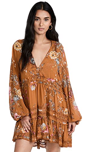 Free People Women s Cherry Blossom Mini Dress, Topaz Combo, Orange, Floral, L