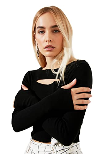 Trendyol Damska bluza w kolorze czarnym o kroju z wycięciem, rozmiar L (DE)