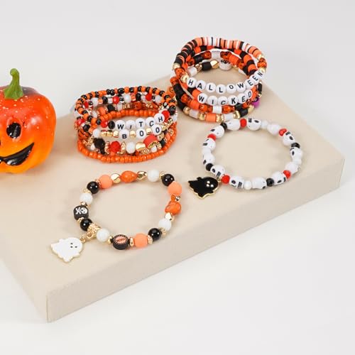 Jocbean Independence Day Halloween Bracelets Stackable Bracelet for Women Handmade Christmas Beaded Stretch Bracelet3