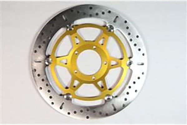 EBC Tarcza hamulcowa ze stali nierdzewnej X-Disc bez rejestracji z ABE Ø 320 mm i pływająca tarcza hamulcowa ze stali nierdzewnej z aluminiową piastą w kolorze złotym
