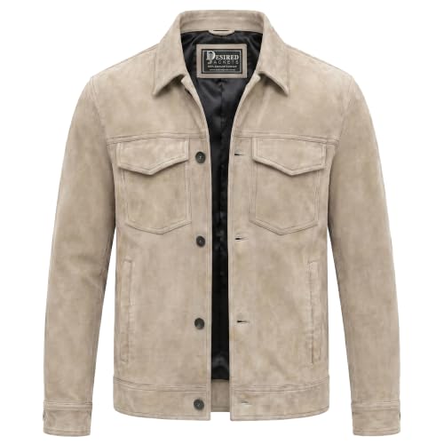 Image of Men's Suede Leather Jacket Real Lambskin Suede Casual Leather Jackets For Men Suede Trucker Coat for Mens