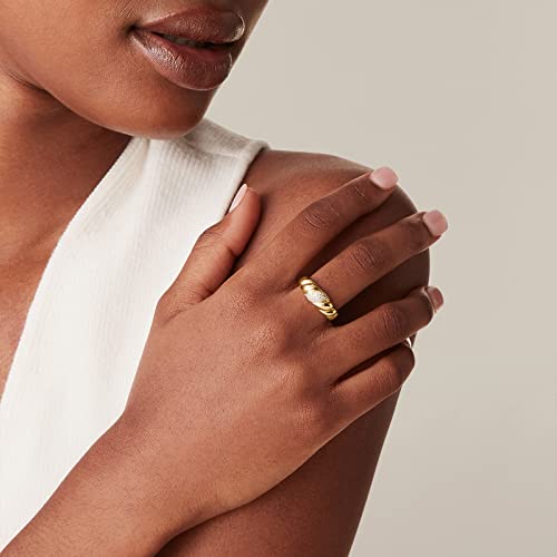 Pavoi 14K Yellow Gold Plated Cubic Zirconia Croissant Ring Twisted Braided Gold Plated Ring | Chunky Cz Signet Ring | Size 9 #TOP3