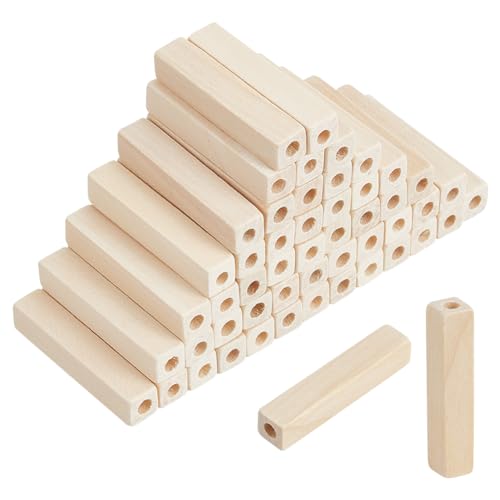NBEADS 50 Pcs Unfinished Wood Rectangle Beads, 5cm High Large Hole Beads for DIY Necklace Bracelet Jewelry Making