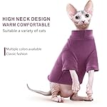 Idepet Sphynx Cats Sweater 2 Pack,Turtleneck Hairless Cat Shirt Soft and Warm Kitten Clothes with Sleeves Pullover Pet Winter Pajamas Jumpsuit for Cat Puppy (Black&Purple, Small) - Image 4