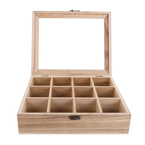 TEMPNAP Caja de Colección de Rocas de Madera y Protección Mejorada con 16 Compartimentos Diseño Elegante para Muestras Minerales y Proyectos Científicos
