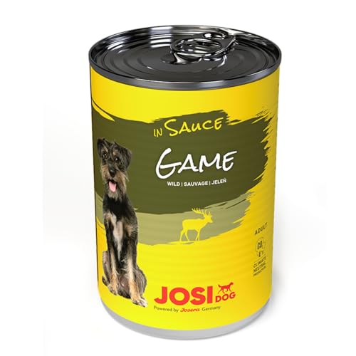 JosiDog Game in Sauce (12 x 415 g) | Adult | Premium Nassfutter für ausgewachsene Hunde | mit Wild in Sauce mit Vitamin D3 & E | Powered by JOSERA | Hundefutter nass | Alleinfutter | 12er Pack