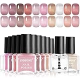 JODSONE Jelly-Nagellack-Set, 10 Farben mit 2 Stück Base- und Top-Coat, schnell trocknend, hochglänzend, nicht-gel, durchscheinend in Weiß, Nude und Pink, 5 ml pro Flasche