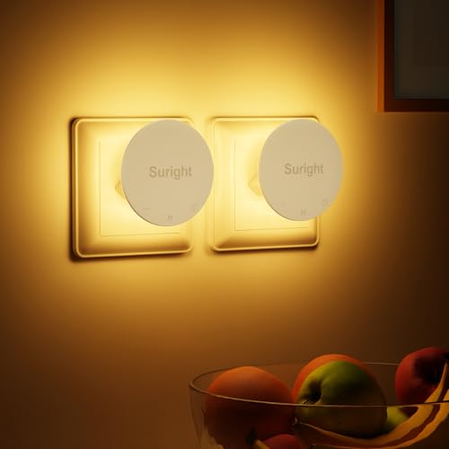 2 Stück Nachtlicht Steckdosen, Nachtlichter mit Bewegungsmelder und Dämmerungssensor, Hinterleuchtete, Helligkeit Dimmbare, 3 Modi, 2700K Warmweiß, 30LM für Flur, Treppe, Schlafzimmer, Kinderzimmer