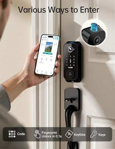 Video Smart Lock with Camera: 4-in-1 Ring+2K Camera+Doorbell+Fingerprint Hornbill Keyless Entry Door Lock, Built-in WiFi Deadbolt(only 2.4G), Two-Way Audio/App Remote Control/PIR, No Monthly Fee thumbnail 3
