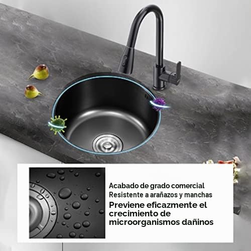 Fregadero de Barra de Cocina Redondo Pequeño, Lavabo de Acero Inoxidable con Desagüe para Cocinas Pequeñas de 30cm de Diámetro