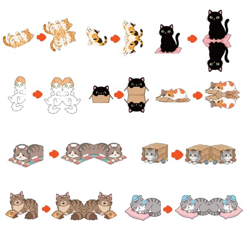 TheClover Lazy Cats Magnetic Bookmarks – Set of 10 Cozy Sleeping Kitty Page Clips, Cute Cat Gifts for Book Lovers & Slow Living Fans, Creative Magnetic Bookmarks for Journals, Office & Home