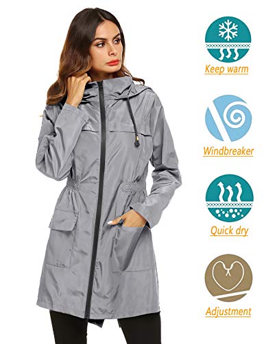 Lomon Women Waterproof Lightweight Rain Jacket Active Outdoor Hooded Raincoat (Xl, Gray) #TOP1