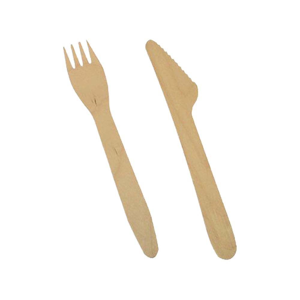 250 Kits 2 en 1 couverts jetables fourchettes et couteaux en bois biodégradables