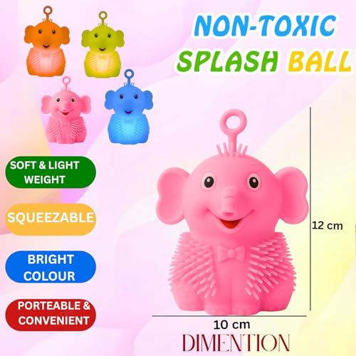 Image of GRAPHENE Flashing Squishy Stress Ball Soft Silicone Squeezable Puffer Sponge Ball Relief Toy Sensory Smiley LED Light Glowing Hair Elephant Sensory Fidget Toys for Kids Birthday Gift (Pack of 1)