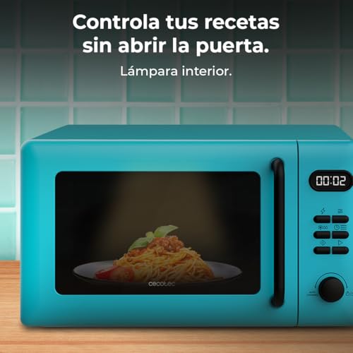 Cecotec Digitale Mikrowelle mit Grill 20L Proclean 5110 Blau. 700W in 6 Stufen und 800W Grill, Auftaumodus, Garzeit-Endsignal, Innenleuchte, 30-Minuten-Timer, Blaues Design