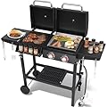 Charcoal and 2-Burner Propane Gas Combo Grill with Stainless Steel Griddle & Porcelain-enameled Cast Iron Grates, Dual Fuel BBQ Combo Grill for Outdoor Cooking